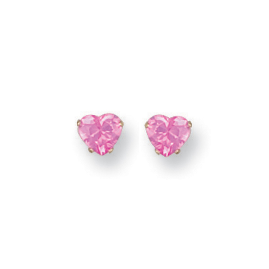 9ct Yellow Gold Claw Set Pink CZ Heart Stud Earrings