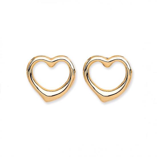 9ct Yellow Gold Open Heart Stud Earrings 