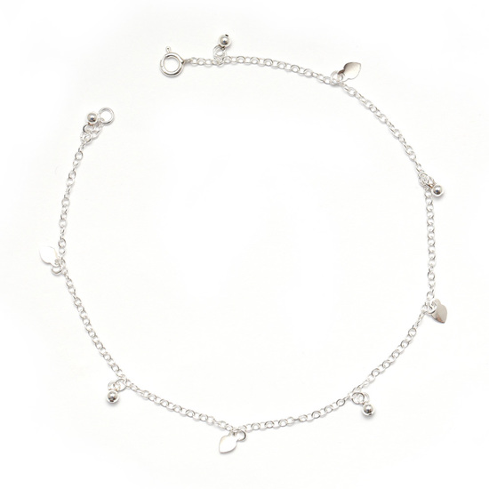 Sterling silver anklet decorated with delicate love hearts