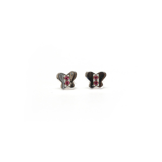 Sterling silver butterfly stud earrings with pink cubic zirconia