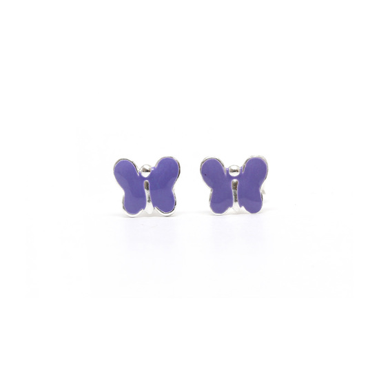Sterling silver purple enamel butterfly stud earrings