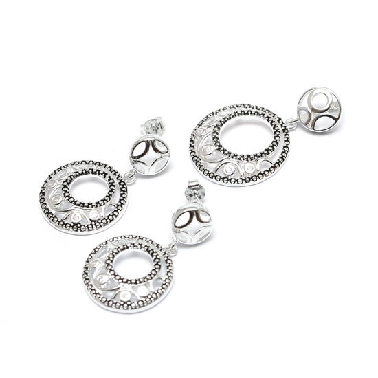 Sterling silver jewellery set of cubic zirconia hoop pendant and earrings 