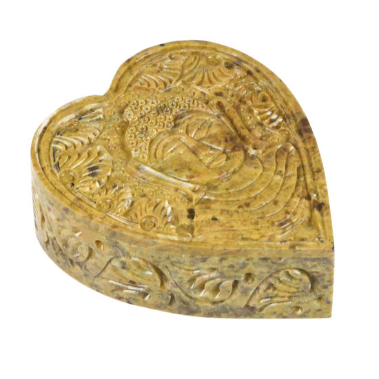 Stone Box in Heart Shape with Buddha Carving