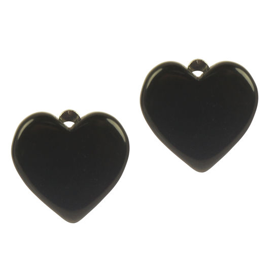 Black Hearts Tagua Clip-on Earrings, 19 x 19mm