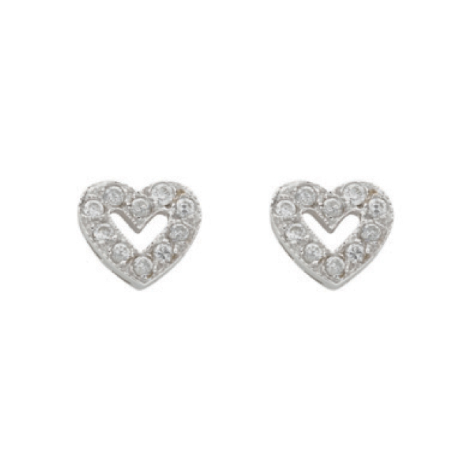 9ct White Gold Heart Stud Earrings with CZ