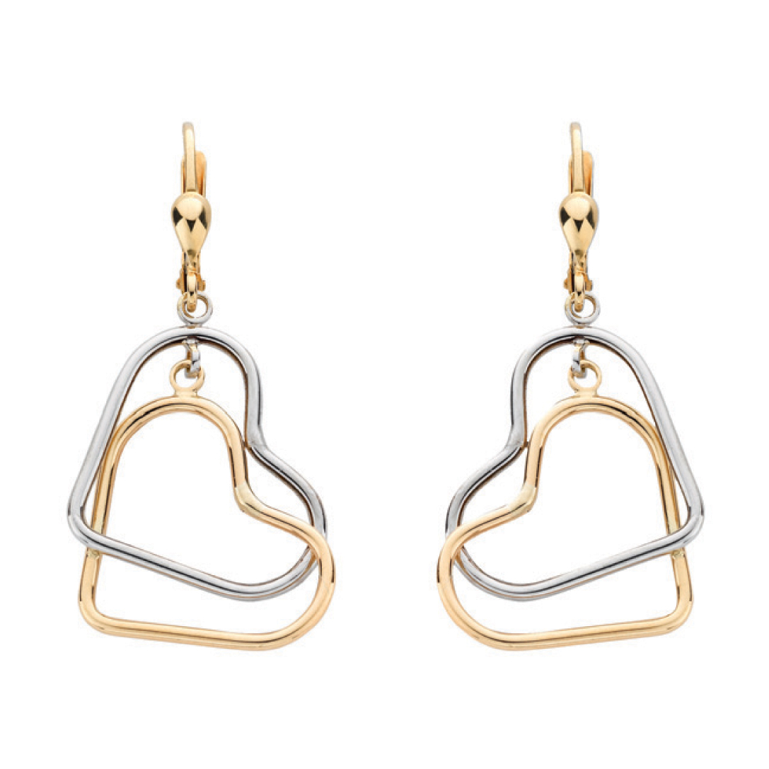 9ct 2-Colour Gold Heart Earrings