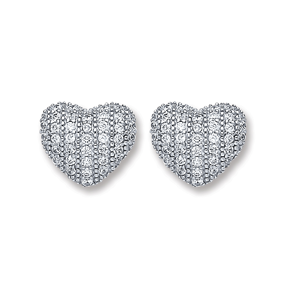 9ct White Gold Heart Stud Earrings with CZ